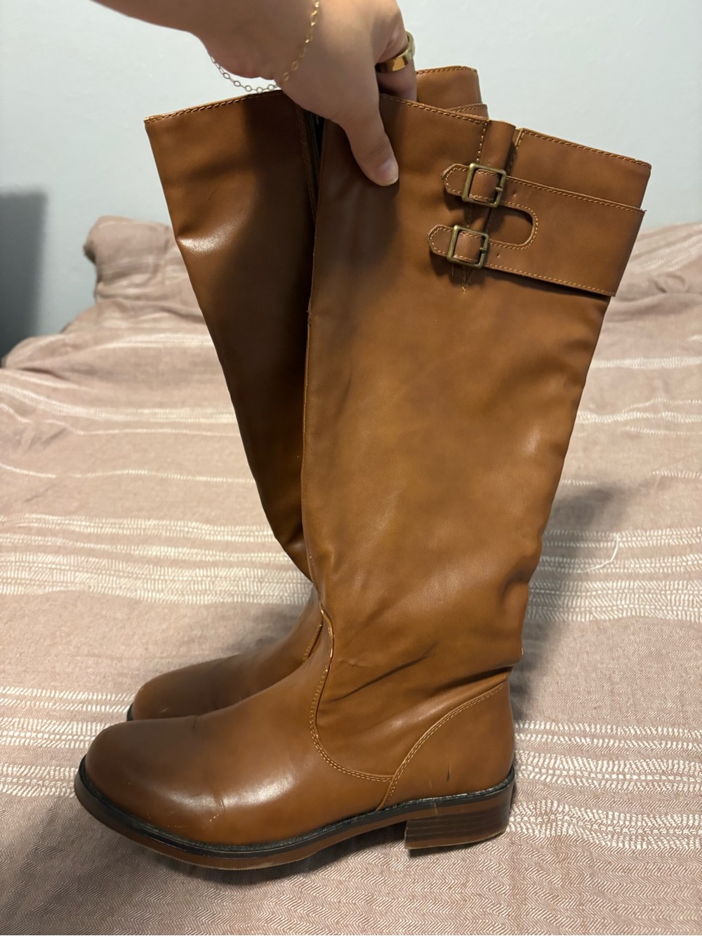 Kenneth Cole Tall Buckle Riding Boots in Cognac